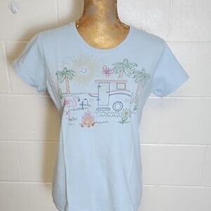 Blue Short Sleeve Tee with Retro Camper Graphic